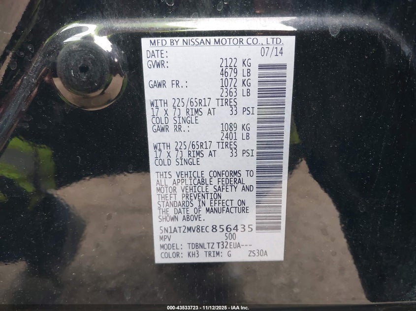 5N1AT2MV8EC856435 2014 NISSAN ROGUE photo no. 9