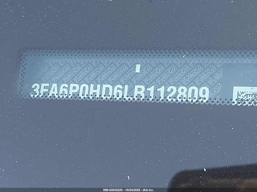 2020 Ford Fusion Se VIN: 3FA6P0HD6LR112809 Lot: 43534220