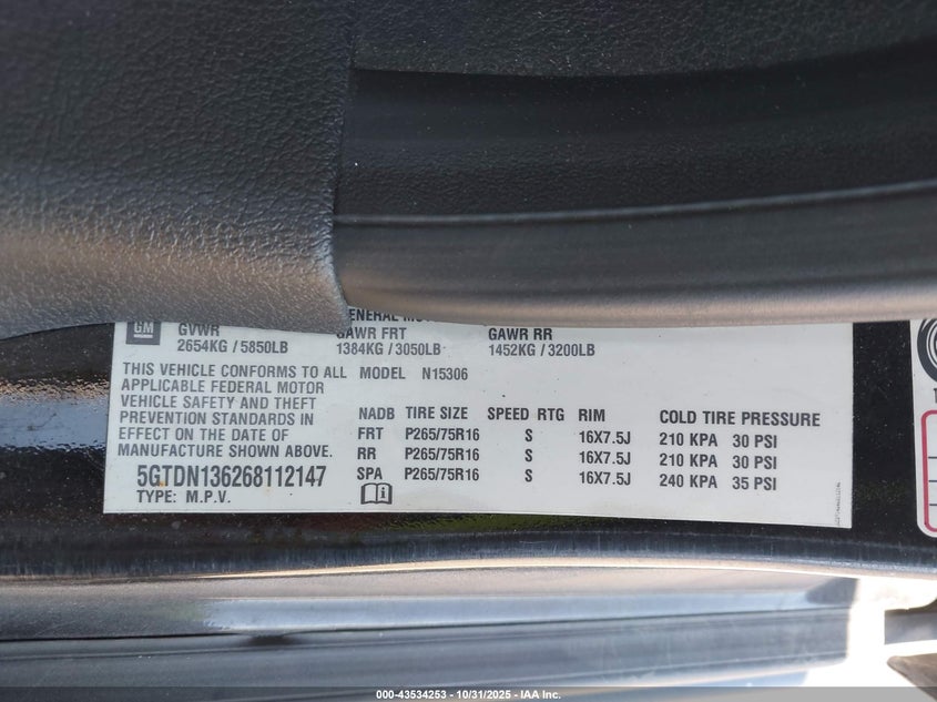 2006 Hummer H3 Suv VIN: 5GTDN136268112147 Lot: 43534253