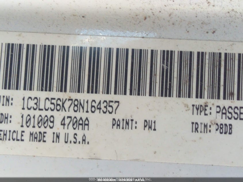 2008 Chrysler Sebring Touring VIN: 1C3LC56K78N164357 Lot: 43534306