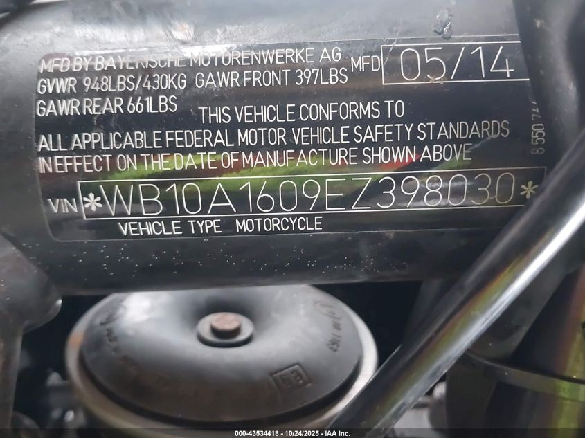2014 BMW R Nine T VIN: WB10A1609EZ398030 Lot: 43534418
