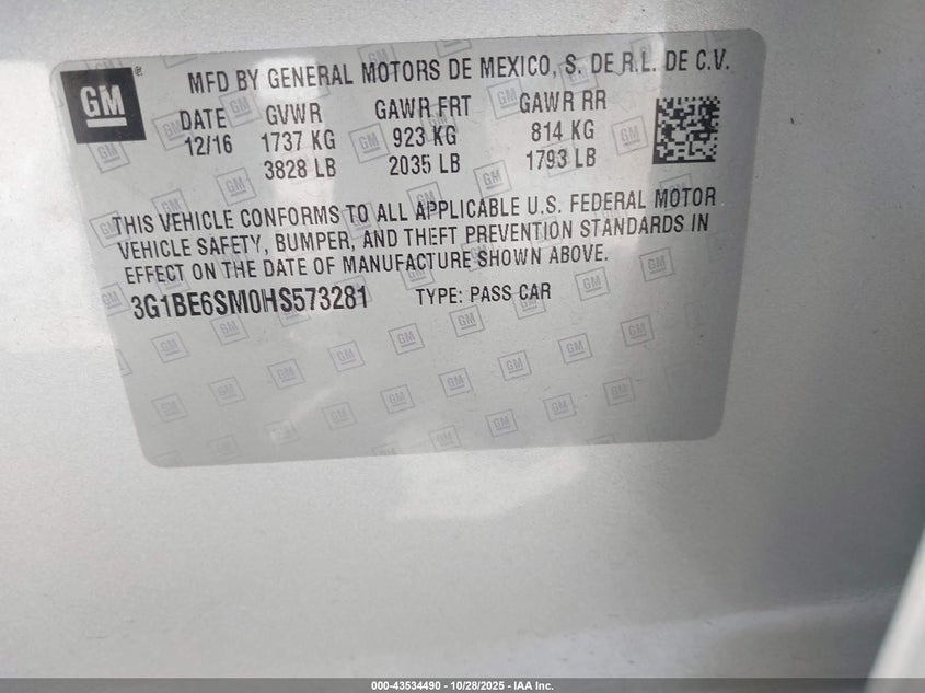 3G1BE6SM0HS573281 2017 CHEVROLET CRUZE photo no. 9