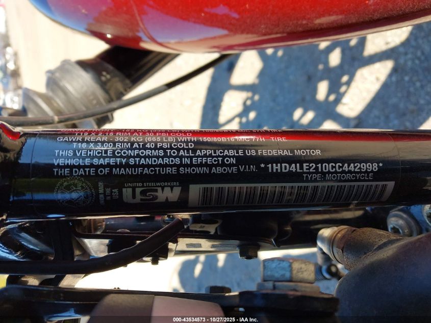 2012 Harley-Davidson Xl883 Iron 883 VIN: 1HD4LE210CC442998 Lot: 43534573