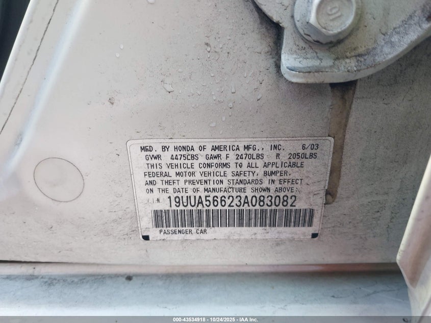 2003 Acura Tl 3.2 VIN: 19UUA56623A083082 Lot: 43534918