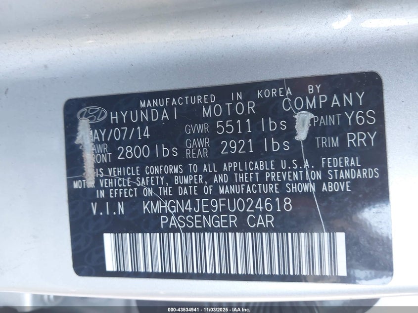 2015 HYUNDAI GENESIS 3.8 - KMHGN4JE9FU024618