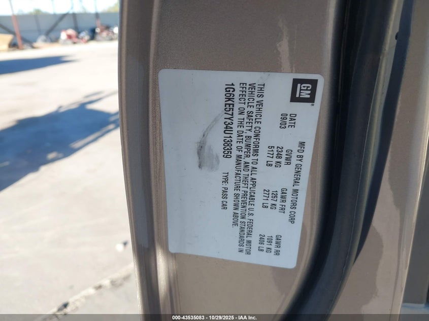 2004 Cadillac Deville Dhs VIN: 1G6KE57Y34U138359 Lot: 43535083