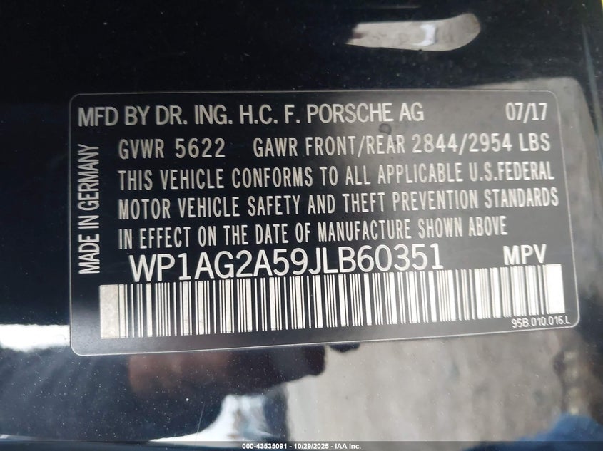 2018 Porsche Macan Gts VIN: WP1AG2A59JLB60351 Lot: 43535091