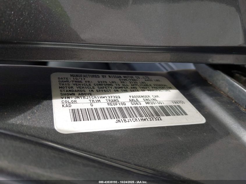 2017 NISSAN ROGUE SPORT S JN1BJ1CR1HW137322