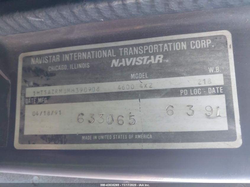 1991 International 4000 4600 VIN: 1HTSAZRM8MH390906 Lot: 43535269