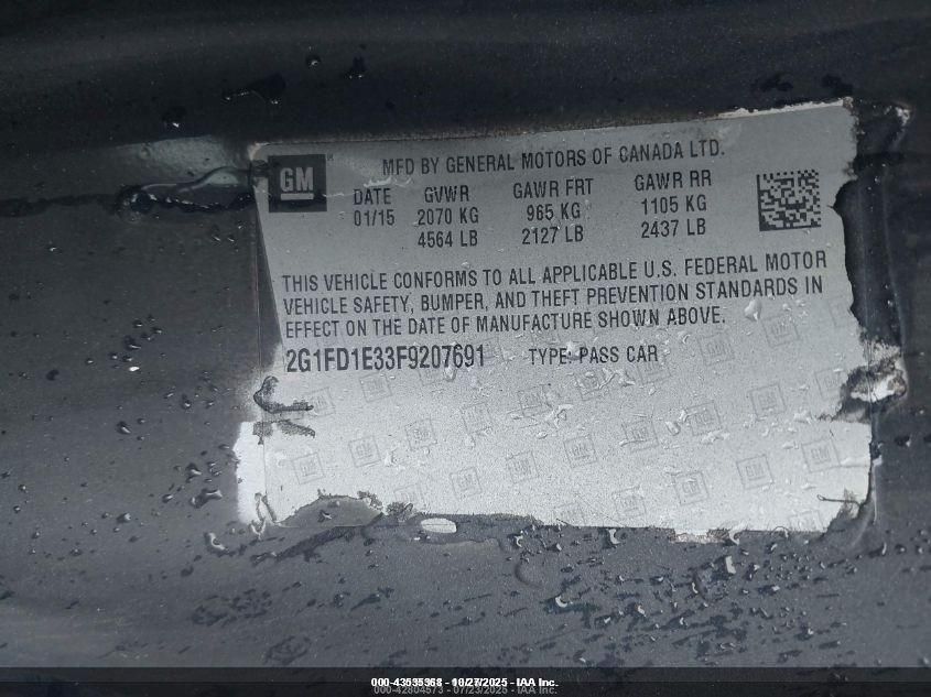 2015 Chevrolet Camaro 1Lt VIN: 2G1FD1E33F9207691 Lot: 43535368