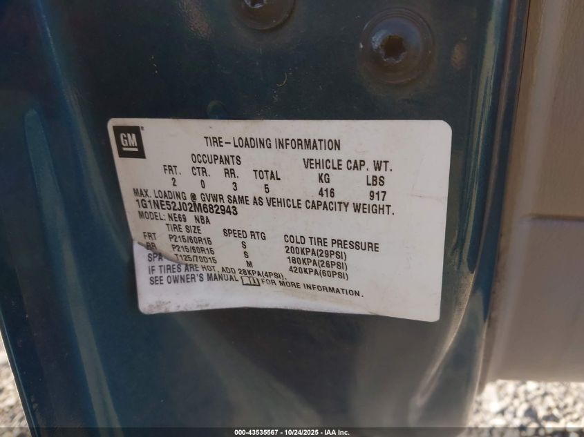 2002 Chevrolet Malibu Ls VIN: 1G1NE52J02M682943 Lot: 43535567