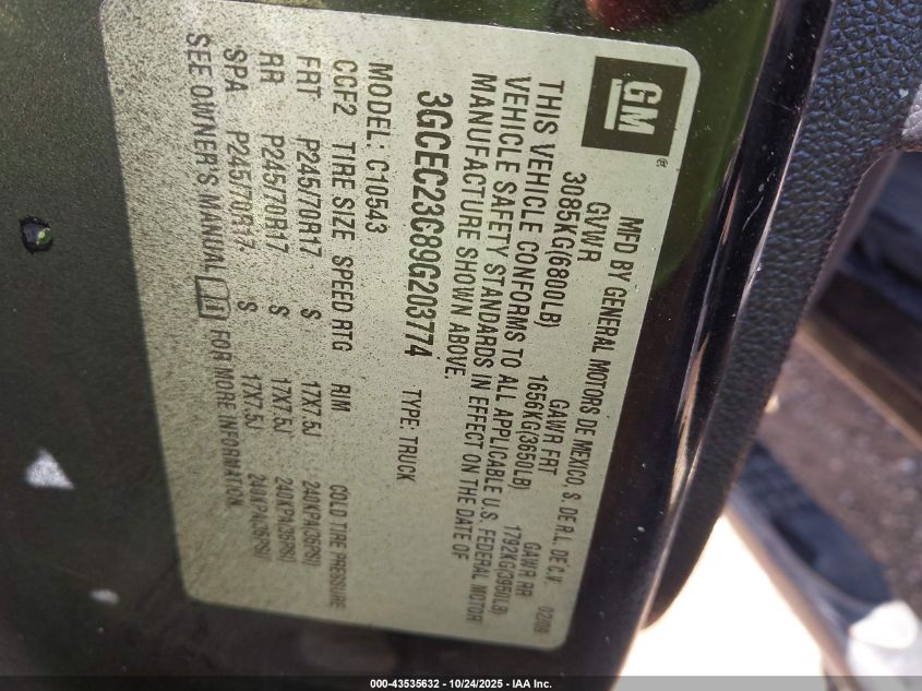 2009 Chevrolet Silverado 1500 Lt VIN: 3GCEC23C89G203774 Lot: 43535632