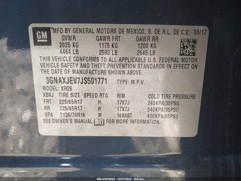 2018 CHEVROLET EQUINOX LT 3GNAXJEV7JS501771