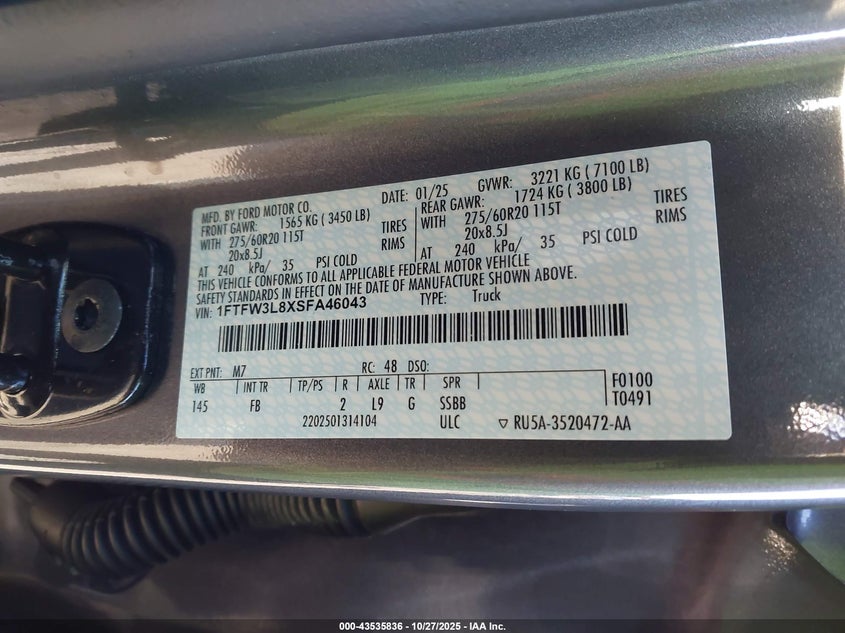 2025 FORD F-150 XLT 1FTFW3L8XSFA46043