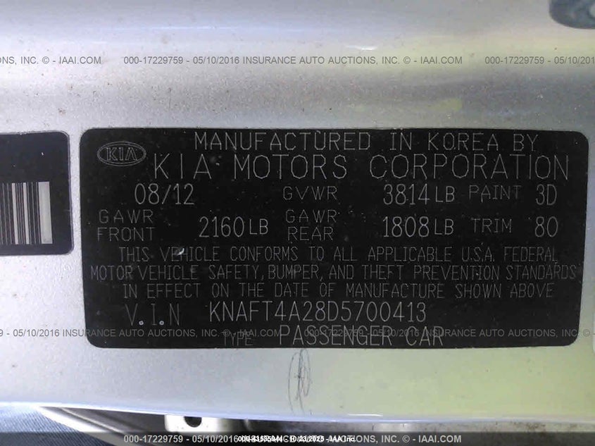 2013 Kia Forte Lx VIN: KNAFT4A28D5700413 Lot: 43535944