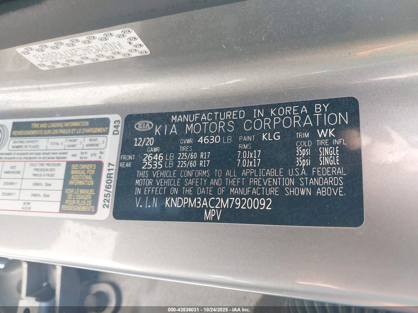 2021 KIA SPORTAGE LX KNDPM3AC2M7920092