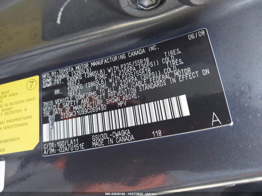 2009 Lexus Rx 350 VIN: 2T2GK31U99C069490 Lot: 43536146