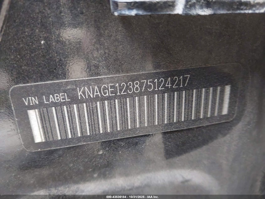 2007 Kia Optima Lx VIN: KNAGE123875124217 Lot: 43536184