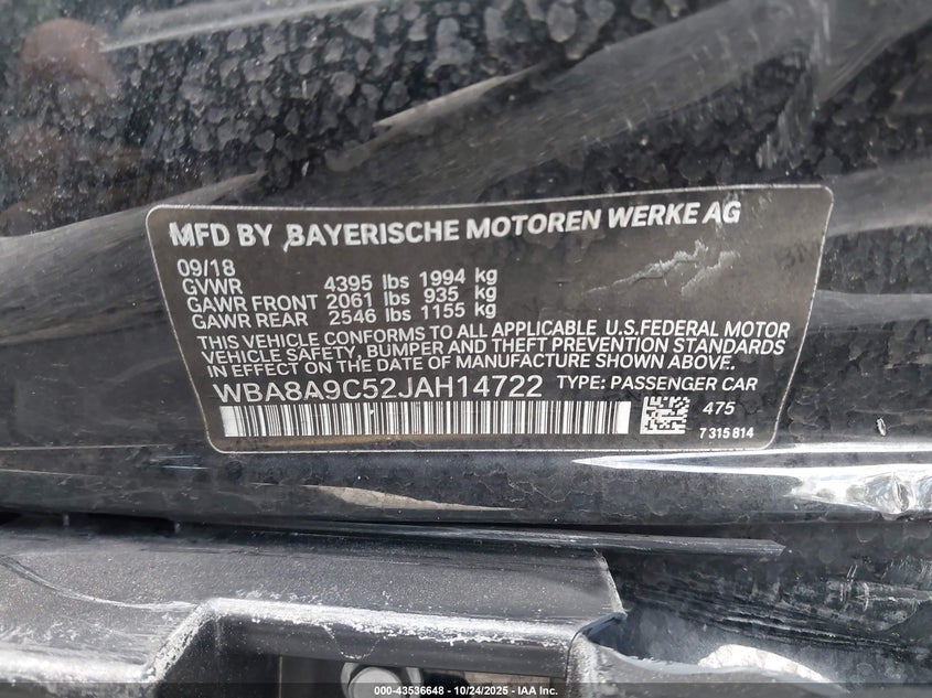 2018 BMW 320I WBA8A9C52JAH14722