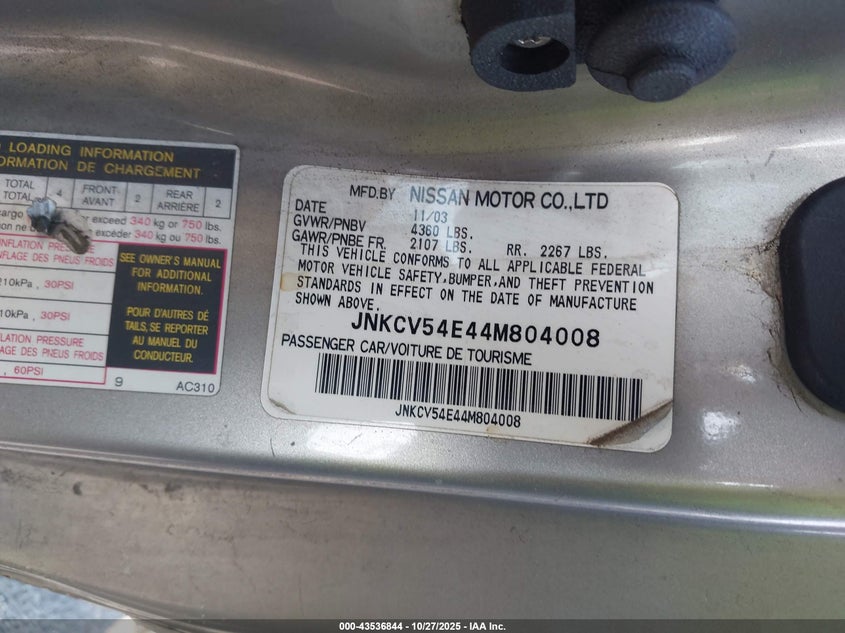 2004 Infiniti G35 VIN: JNKCV54E44M804008 Lot: 43536844