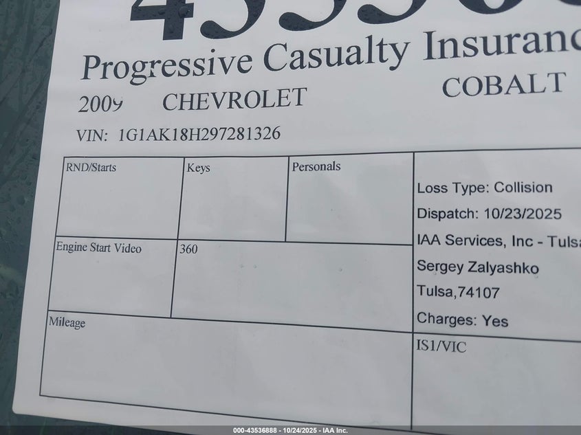2009 Chevrolet Cobalt Ls VIN: 1G1AK18H297281326 Lot: 43536888