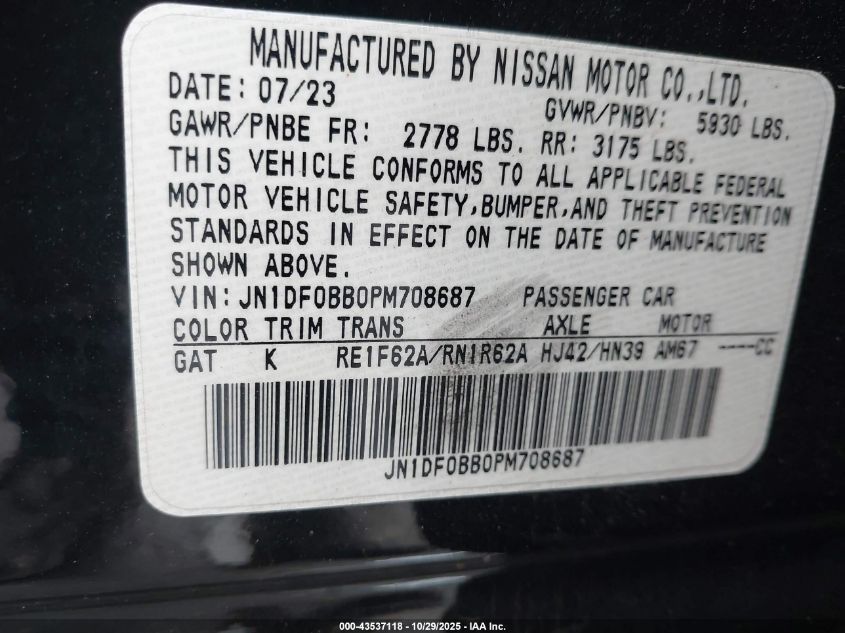 2023 Nissan Ariya Evolve+ VIN: JN1DF0BB0PM708687 Lot: 43537118