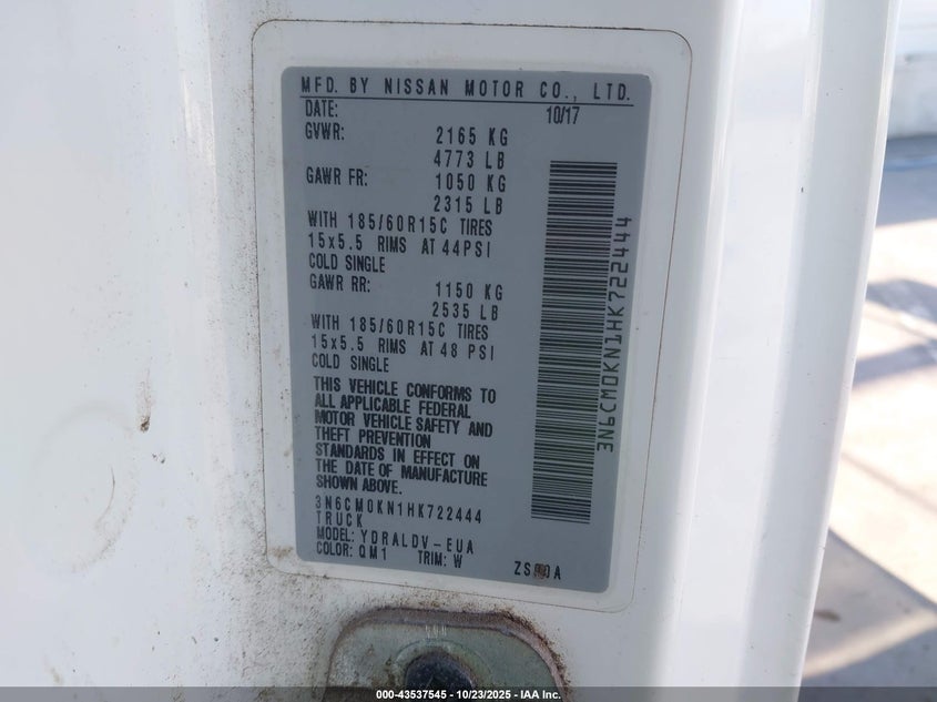 2017 NISSAN NV200 S 3N6CM0KN1HK722444