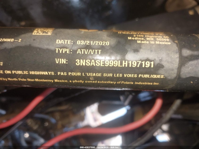 2020 Polaris Rzr S 1000 Premium VIN: 3NSASE999LH197191 Lot: 43537558
