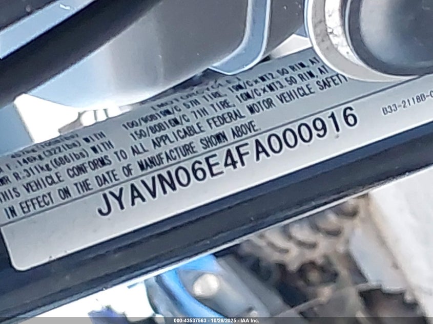 2015 Yamaha Xvs950 Cr VIN: JYAVN06E4FA000916 Lot: 43537563