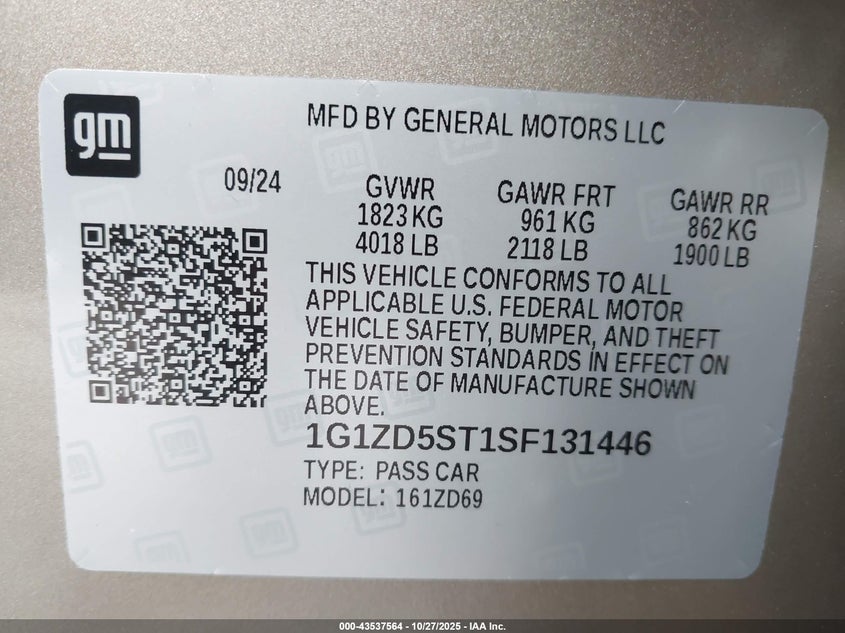 2025 CHEVROLET MALIBU FWD 1LT 1G1ZD5ST1SF131446