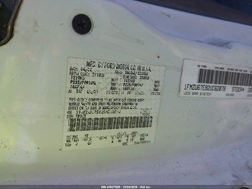 2002 Ford Explorer Sport Trac VIN: 1FMZU67E82UC62078 Lot: 43537589