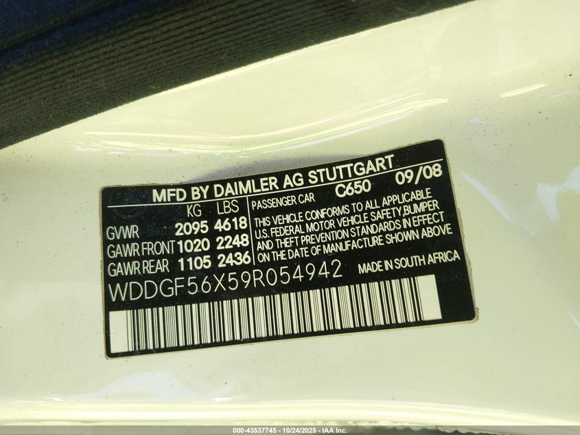 2009 Mercedes-Benz C 350 Sport VIN: WDDGF56X59R054942 Lot: 43537745