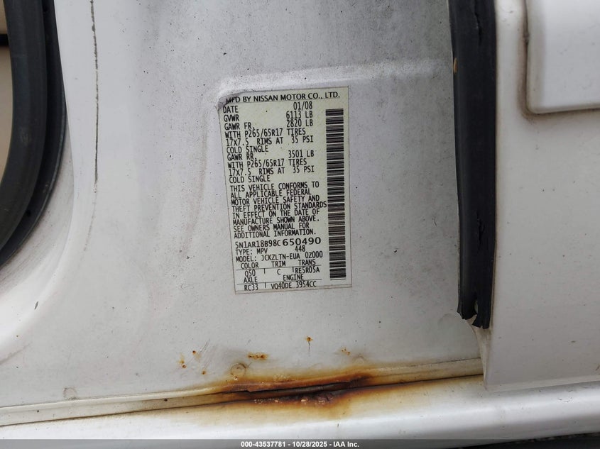 5N1AR18B98C650490 2008 NISSAN PATHFINDER photo no. 9