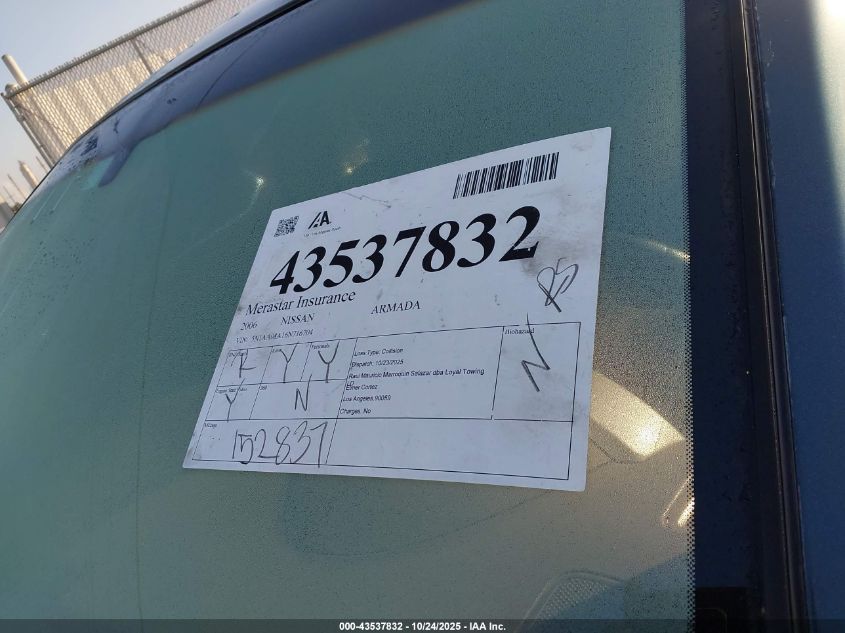 2006 Nissan Armada Se VIN: 5N1AA08A16N716704 Lot: 43537832