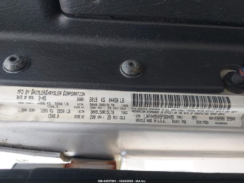 2005 Jeep Wrangler Sport VIN: 1J4FA49S45P360495 Lot: 43537881