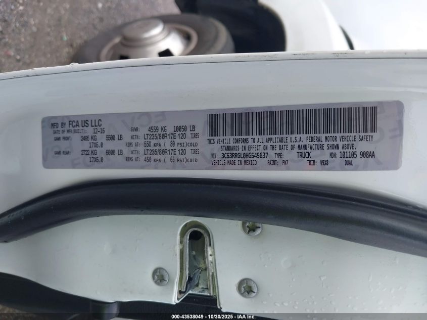 2017 Ram 3500 VIN: 3C63RRGL0HG545637 Lot: 43538049