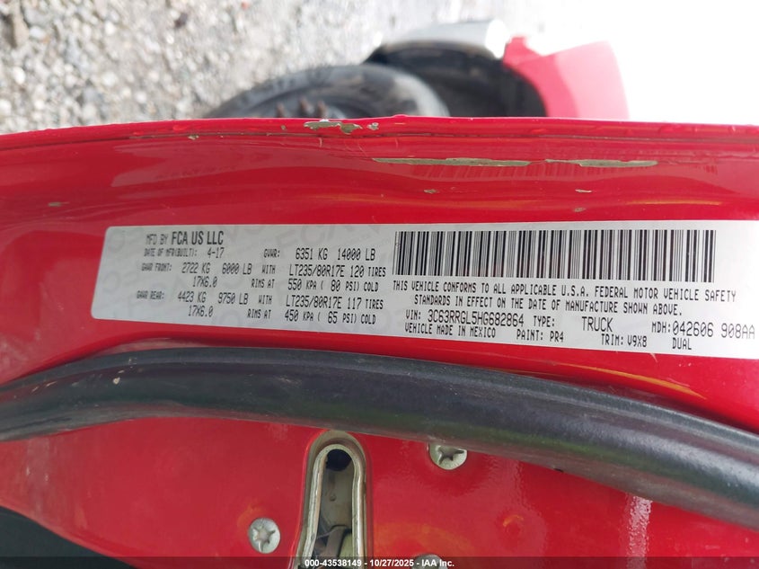 2017 Ram 3500 Tradesman 4X4 8' Box VIN: 3C63RRGL5HG682864 Lot: 43538149