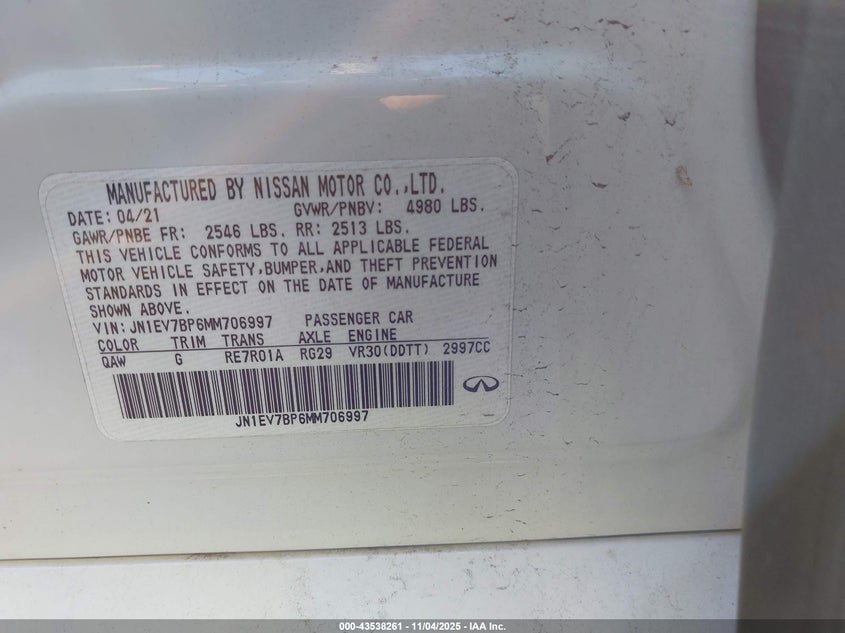 2021 INFINITI Q50 LUXE - JN1EV7BP6MM706997