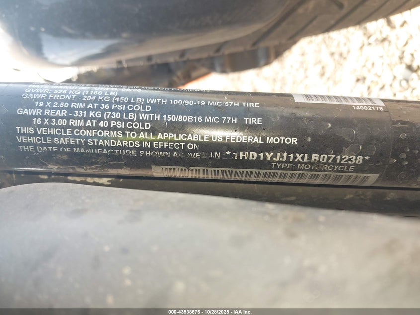 2020 Harley-Davidson Fxbb VIN: 1HD1YJJ1XLB071238 Lot: 43538676