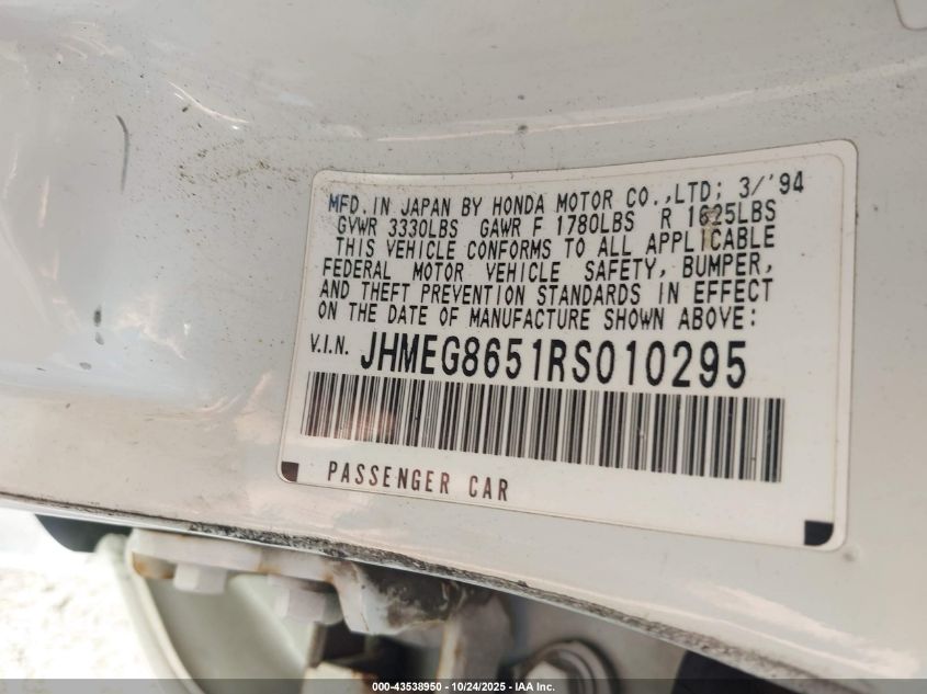 JHMEG8651RS010295 1994 HONDA CIVIC photo no. 9
