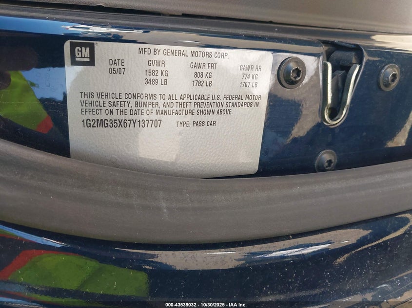 2007 Pontiac Solstice Gxp VIN: 1G2MG35X67Y137707 Lot: 43539032