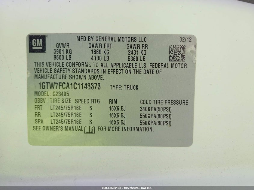 1GTW7FCA1C1143373 2012 GMC SAVANA photo no. 9