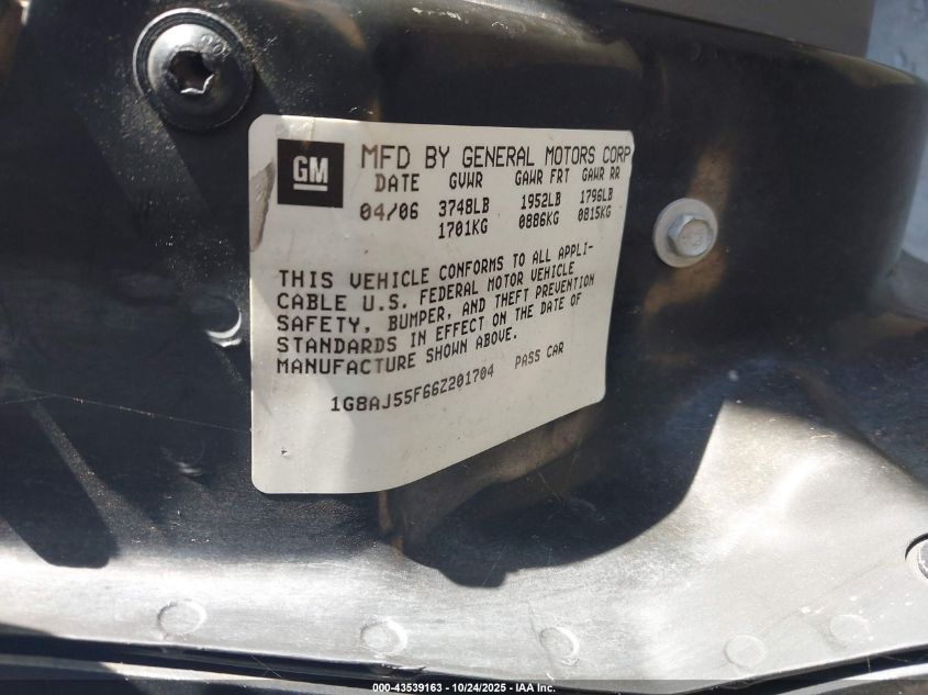 2006 Saturn Ion 2 VIN: 1G8AJ55F66Z201704 Lot: 43539163