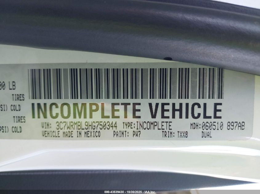 2017 Ram 5500 Chassis Tradesman/Slt VIN: 3C7WRMBL9HG750344 Lot: 43539430