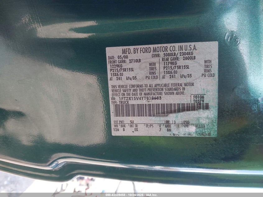 2000 Ford Ranger Xl/Xlt VIN: 1FTZR15V4YTB18683 Lot: 43539458