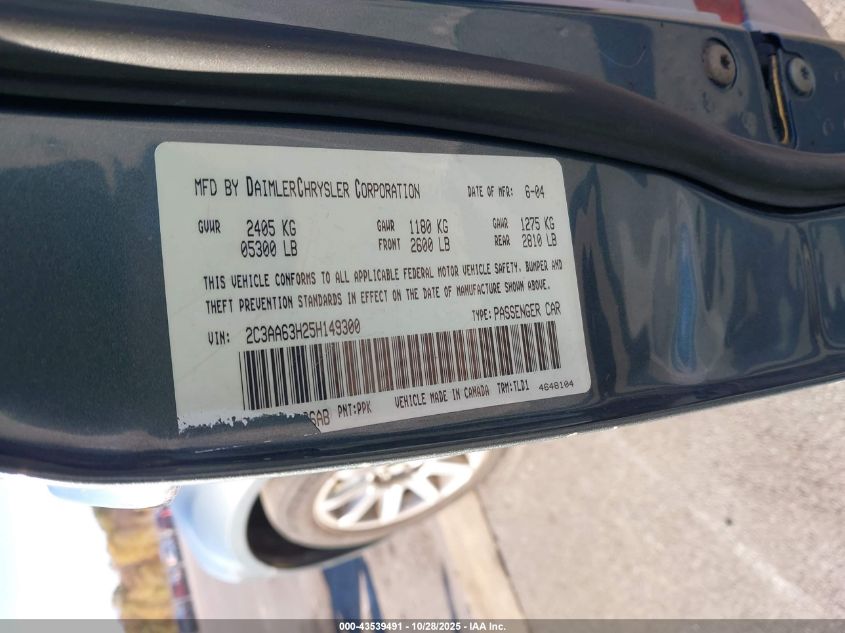 2005 Chrysler 300C VIN: 2C3AA63H25H149300 Lot: 43539491