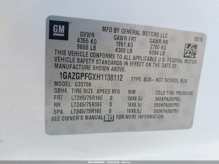 2017 CHEVROLET EXPRESS 3500 LT 1GAZGPFGXH1138112