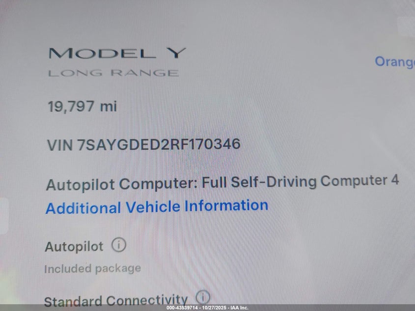2024 Tesla Model Y Long Range Dual Motor All-Wheel Drive/Rwd VIN: 7SAYGDED2RF170346 Lot: 43539714