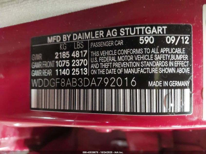 2013 MERCEDES-BENZ C 300 SPORT 4MATIC WDDGF8AB3DA792016