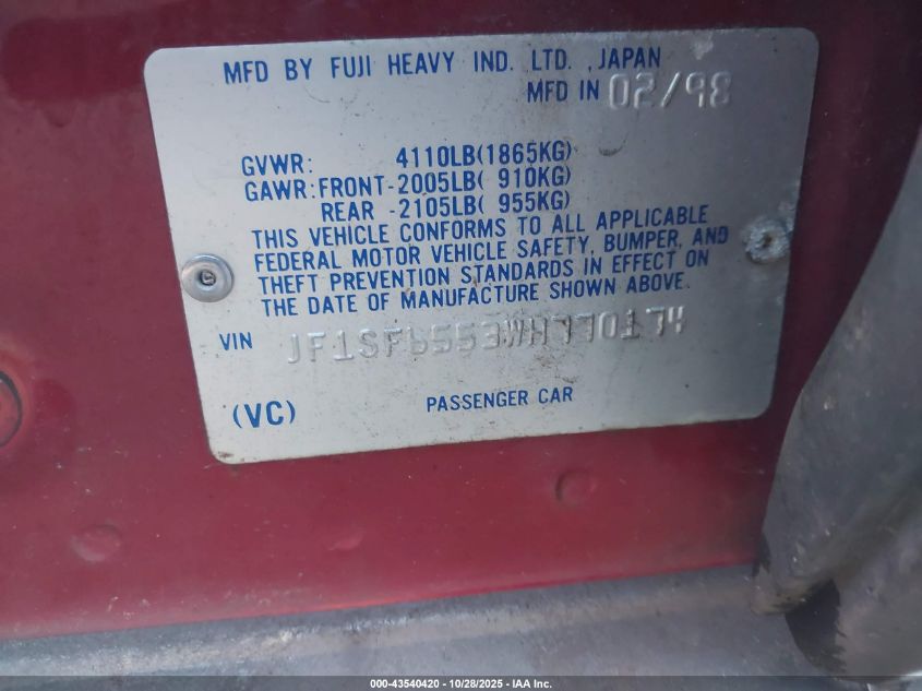 1998 Subaru Forester S VIN: JF1SF6553WH770174 Lot: 43540420